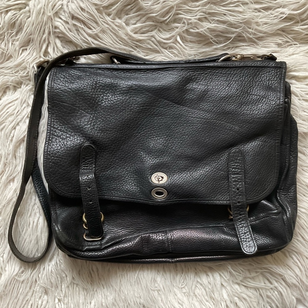 Johnny Farah Large Black Leather Unisex Convertible Briefcase Travel Bag EUC